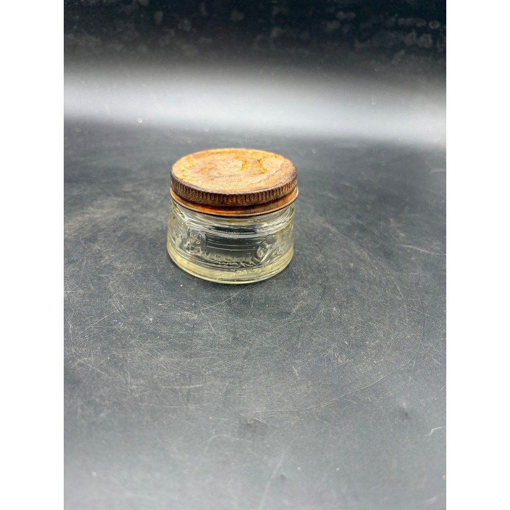 Vintage Cavalier Boot Creme Glass Jar Baltimore MD Embossed Shoe Polish Tin Lid